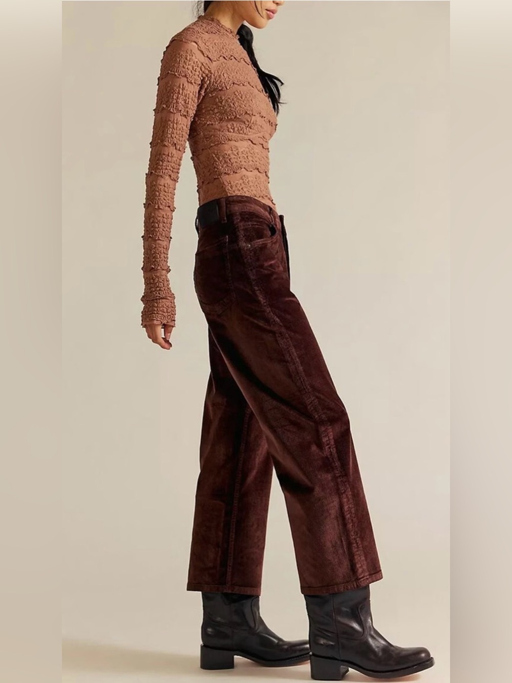 FREE PEOPLE Deep Trance Boyfriend Cord Pant in shaved chocolate size 30 - Picture 4 of 9